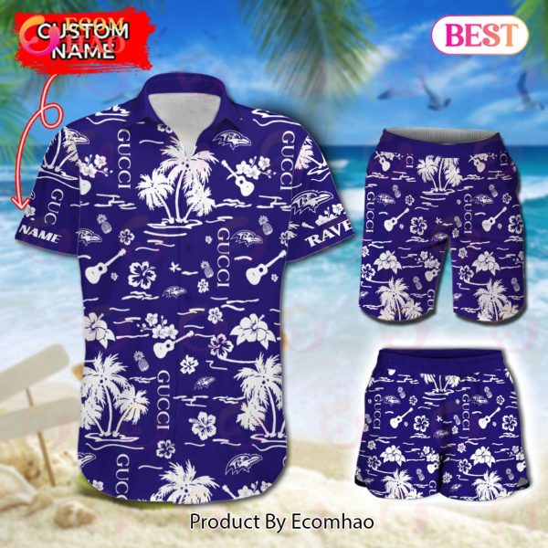 NFL Baltimore Ravens Gucci Logo Pattern Hawaiian Shirt & Shorts