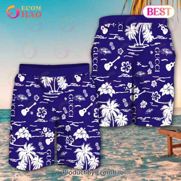 NFL Baltimore Ravens Gucci Logo Pattern Hawaiian Shirt & Shorts