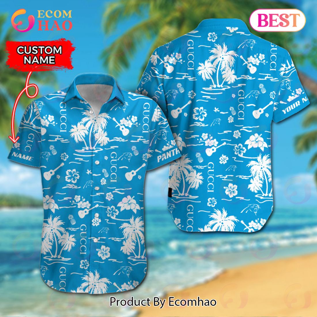 NFL Carolina Panthers Gucci Logo Pattern Hawaiian Shirt & Shorts Luxury Items