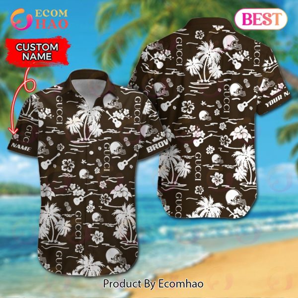 NFL Cleveland Browns Gucci Logo Pattern Hawaiian Shirt & Shorts
