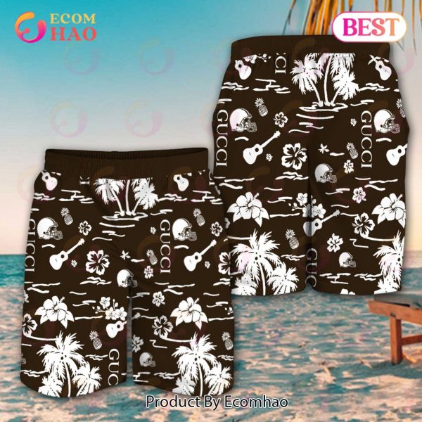 NFL Cleveland Browns Gucci Logo Pattern Hawaiian Shirt & Shorts