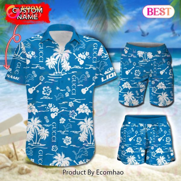 NFL Detroit Lions Gucci Logo Pattern Hawaiian Shirt & Shorts