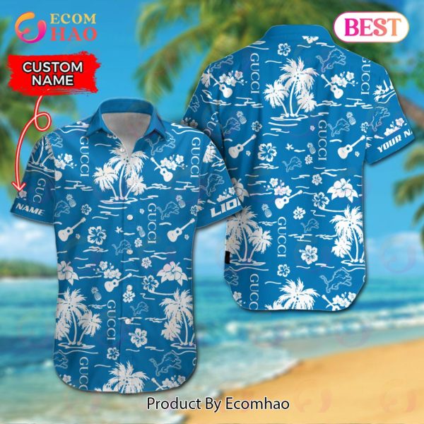 NFL Detroit Lions Gucci Logo Pattern Hawaiian Shirt & Shorts