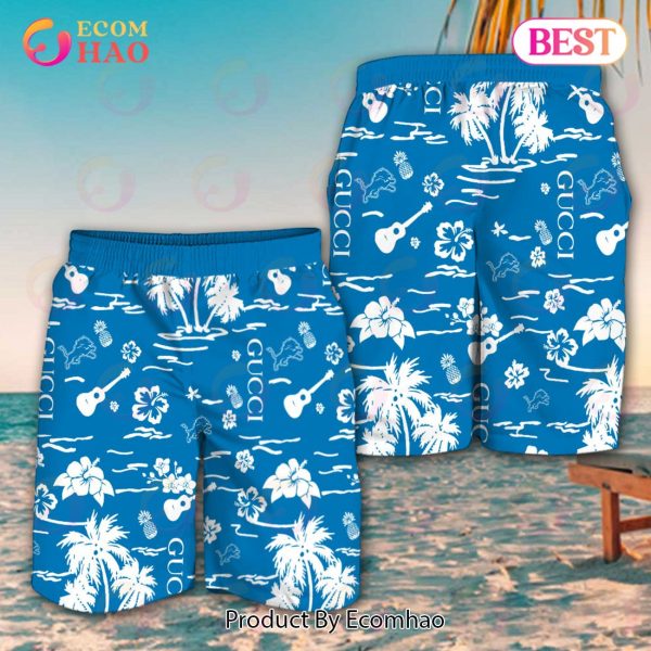 NFL Detroit Lions Gucci Logo Pattern Hawaiian Shirt & Shorts