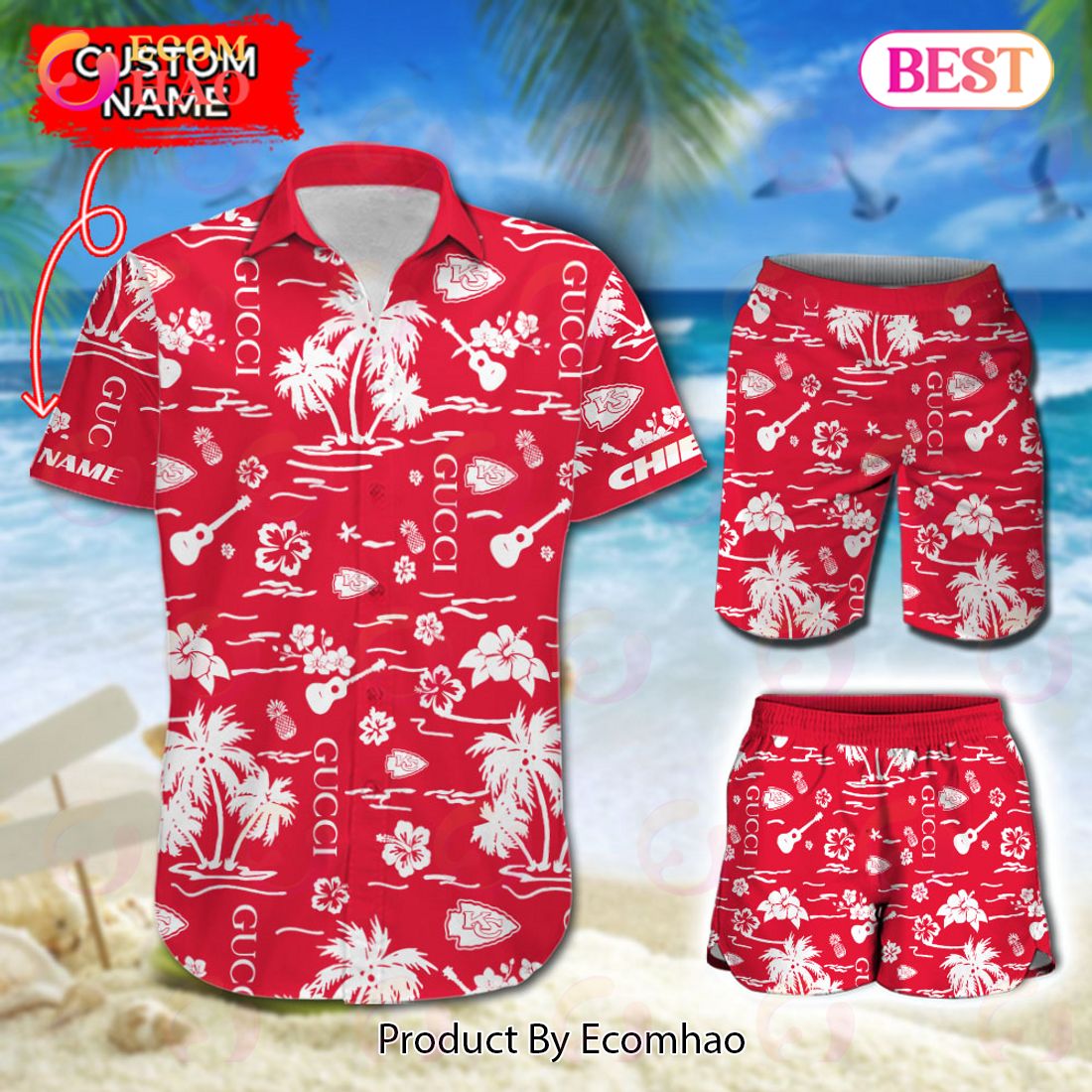 NFL Kansas City Chiefs Gucci Logo Pattern Hawaiian Shirt & Shorts Luxury Items