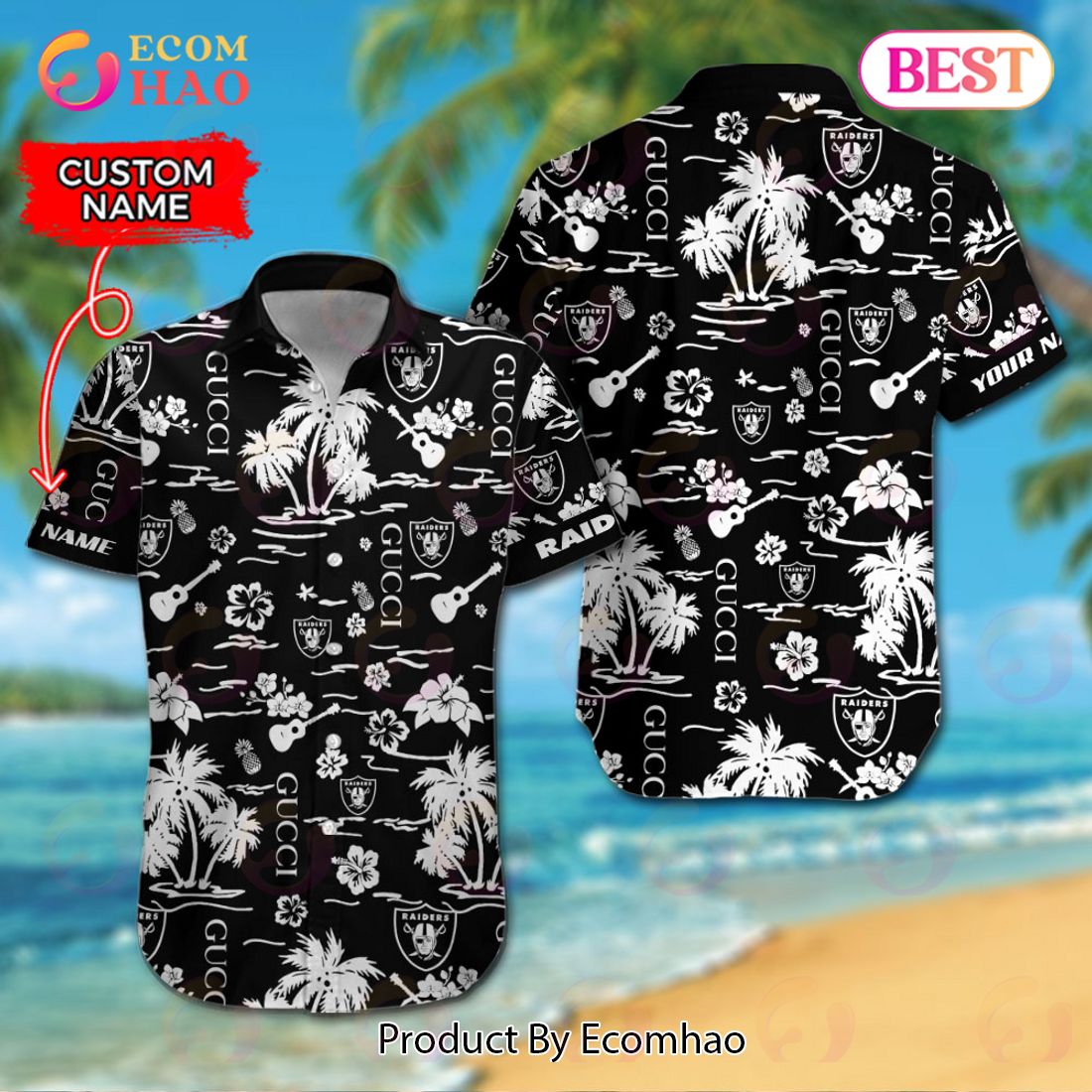 NFL Las Vegas Raiders Gucci Logo Pattern Hawaiian Shirt & Shorts Luxury Items