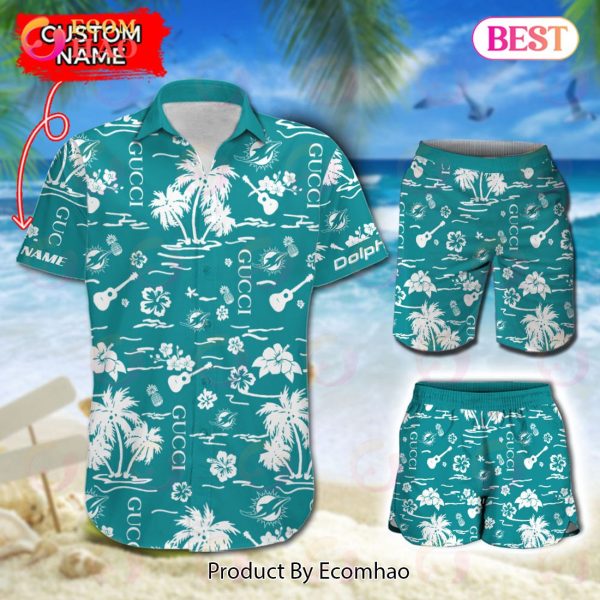 NFL Miami Dolphins Gucci Logo Pattern Hawaiian Shirt & Shorts