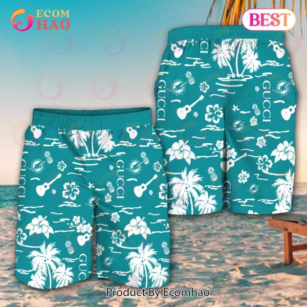 NFL Miami Dolphins Gucci Logo Pattern Hawaiian Shirt & Shorts
