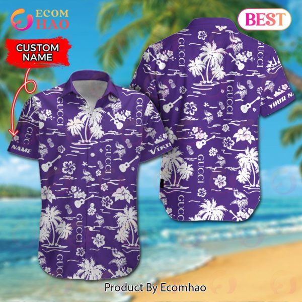 NFL Minnesota Vikings Gucci Logo Pattern Hawaiian Shirt & Shorts - Teeclover