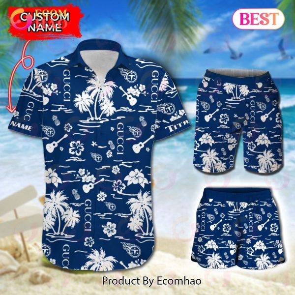 NFL Tennessee Titans Gucci Logo Pattern Hawaiian Shirt & Shorts
