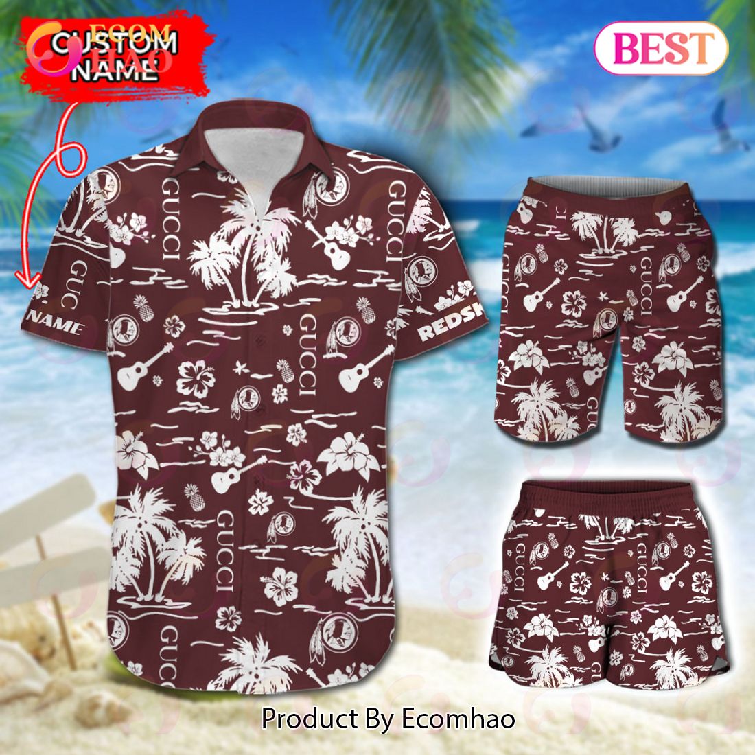 NFL Washington Redskins Gucci Logo Pattern Hawaiian Shirt & Shorts