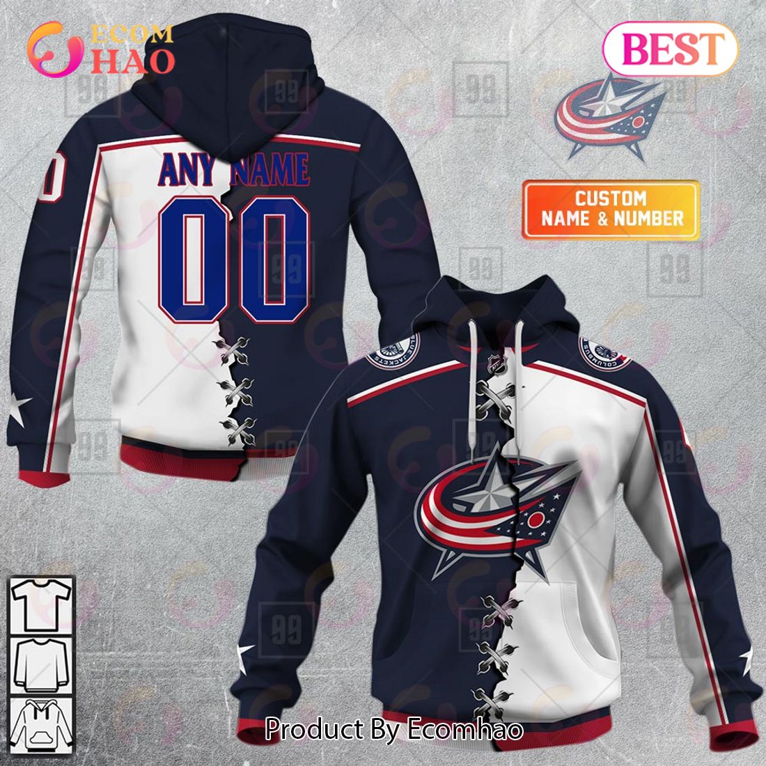 Personalized NHL Columbus Blue Jackets Mix Jersey 2023 3D Hoodie - Limotees