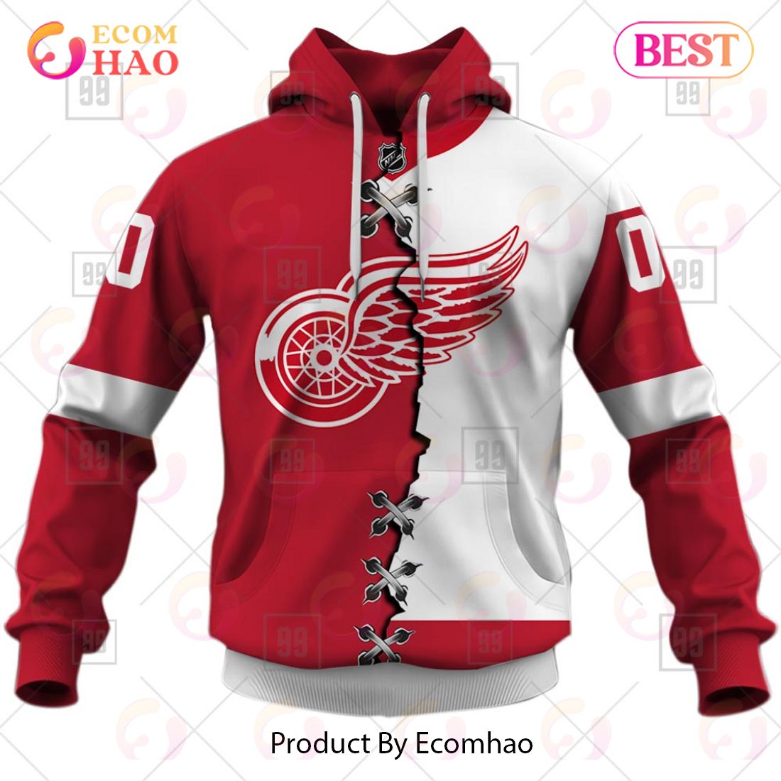 Personalized NHL Detroit Red Wings Mix Jersey 2023 3D Hoodie