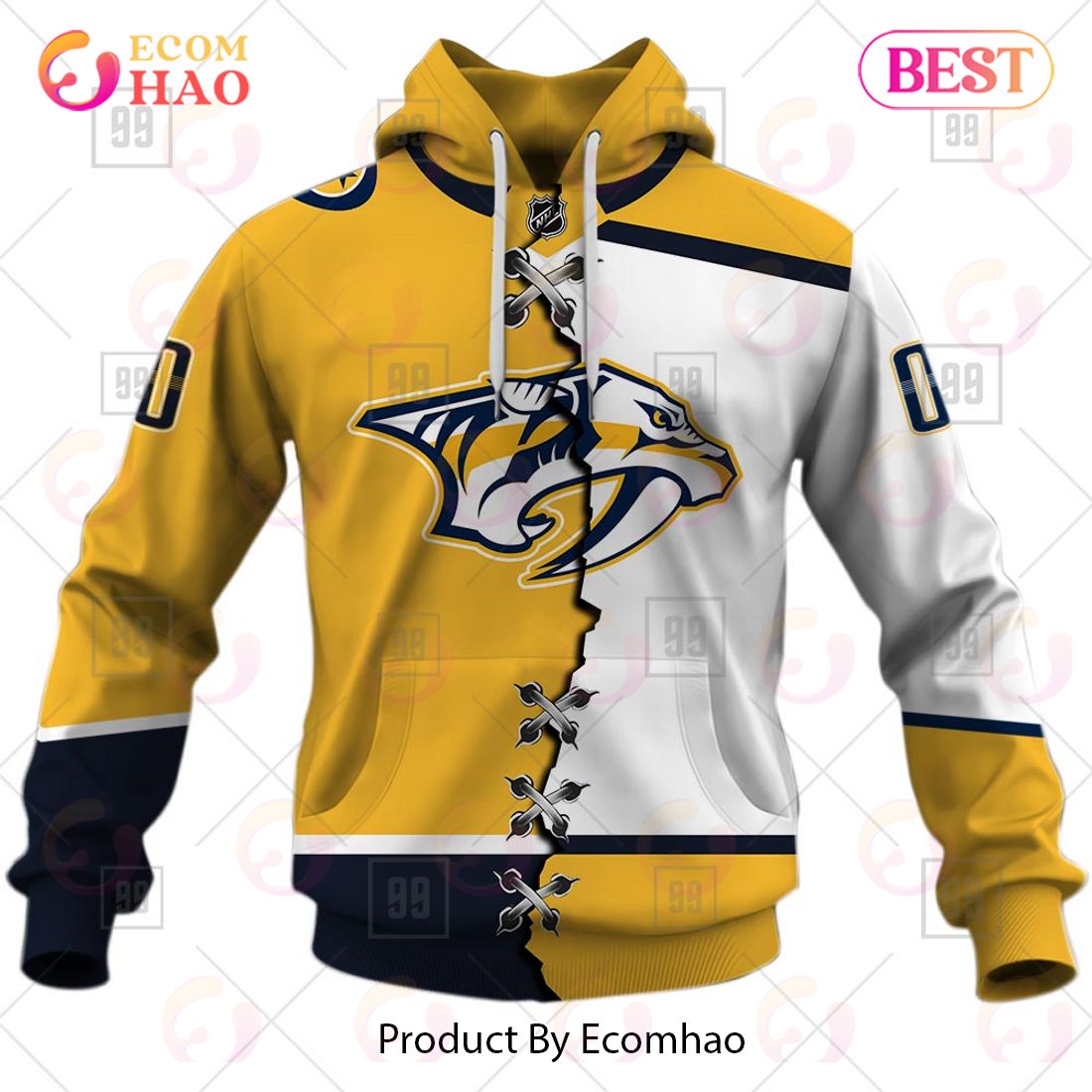 Personalized NHL Nashville Predators Mix Jersey 2023 3D Hoodie