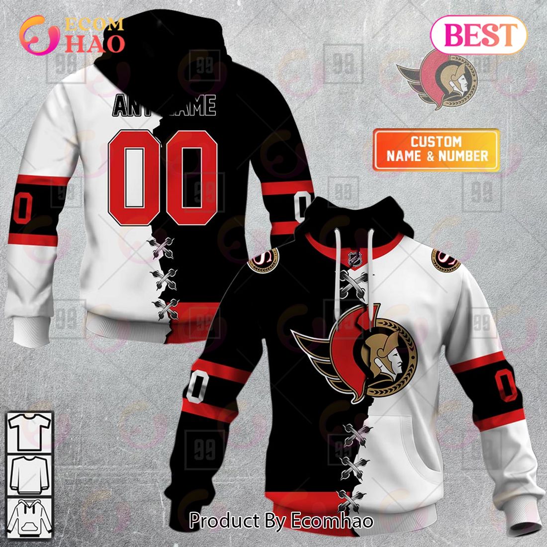 Personalized NHL Ottawa Senators Mix Jersey 2023 3D Hoodie