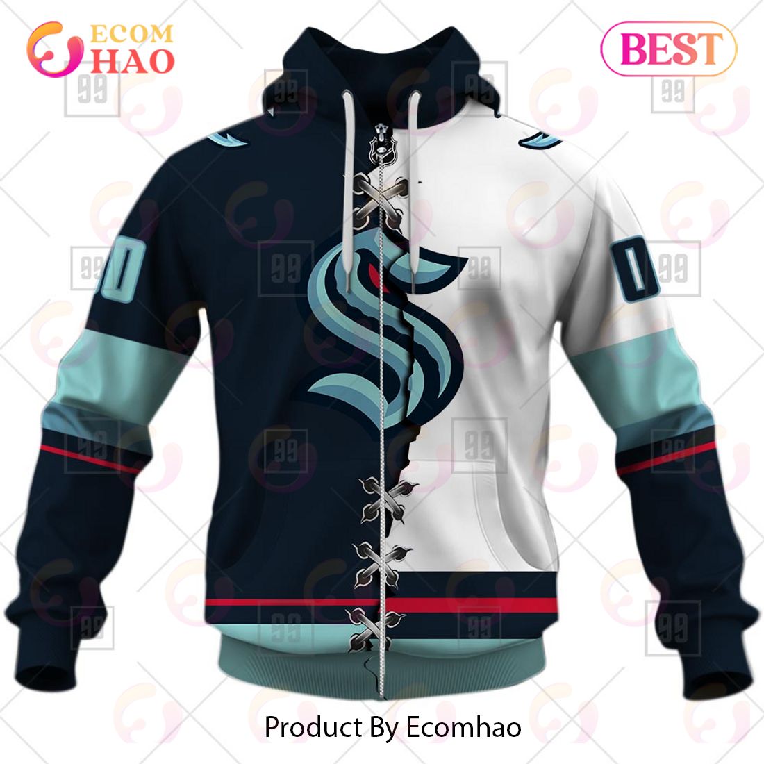 Personalized NHL Seattle Kraken Mix Jersey 2023 3D Hoodie