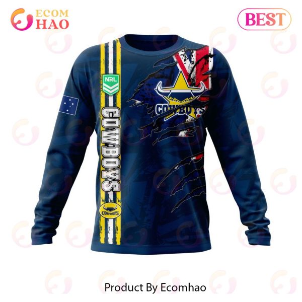 NRL North Queensland Cowboys Personalized Name & Number 3D Hoodie
