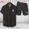 Louis Vuitton Logo Pattern Black Hot Color Hot Trend Summer 2023 LV Hawaiian Shirt And Shorts