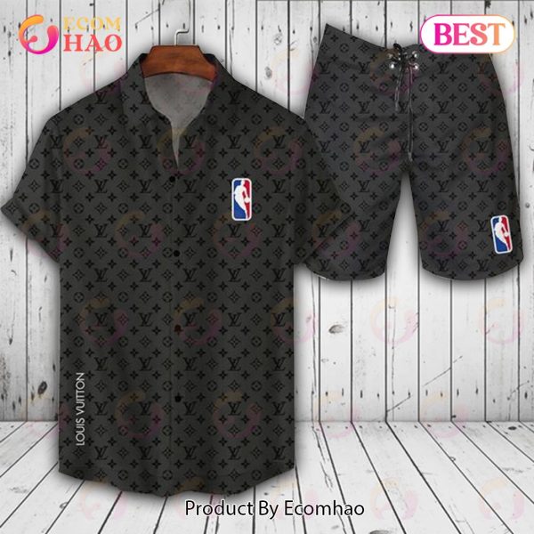 Louis Vuitton Logo Pattern Black Color LV Hawaiian Shirt And Shorts