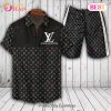 Louis Vuitton Logo Pattern Black Hot Color Hot Trend Summer 2023 LV Hawaiian Shirt And Shorts