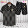 Louis Vuitton Logo Pattern Black White Gold Hot Trend Summer 2023 LV Hawaiian Shirt And Shorts