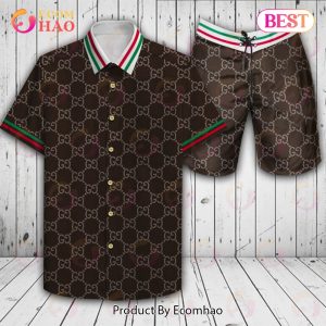 Gucci Logo Pattern Dark Color Hawaiian Shirt And Shorts