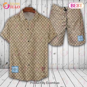 Gucci Logo Pattern Hot Trend Summer Brown Color GC Hawaiian Shirt And Shorts
