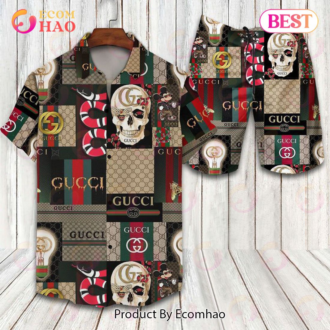 Gucci Logo Snake Mickey Hot Trend Summer GC Hawaiian Shirt And Shorts Luxury Items