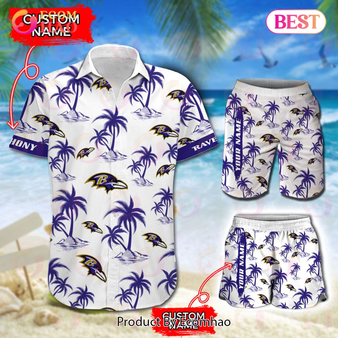 NFL Baltimore Ravens Logo Pattern Hawaiian Shirt And Short