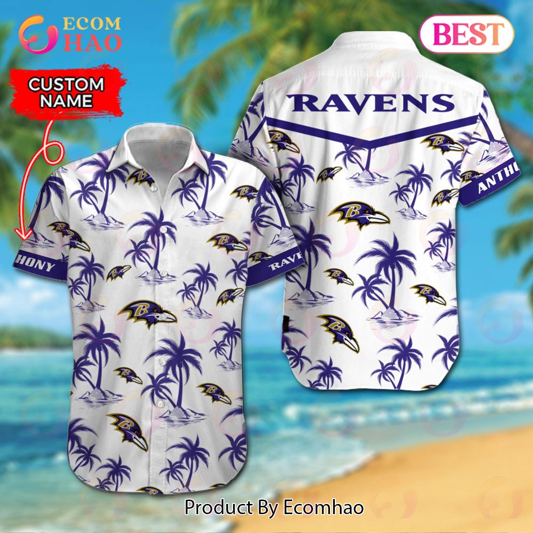 Baltimore Ravens Custom Name NFL Hawaiian Shirt And Shorts Gift