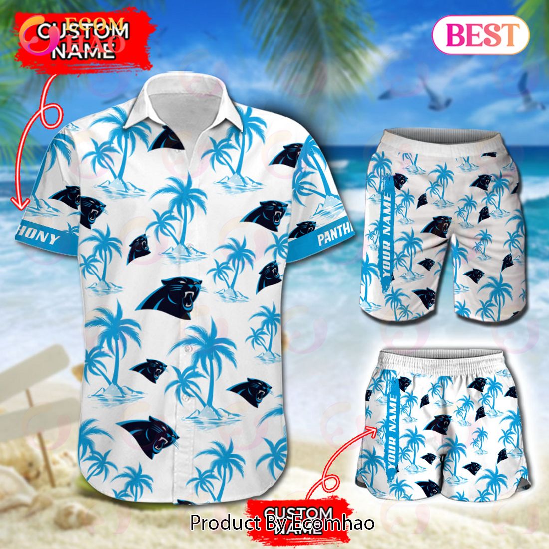 NFL Carolina Panthers Logo Pattern Hawaiian Shirt And Short