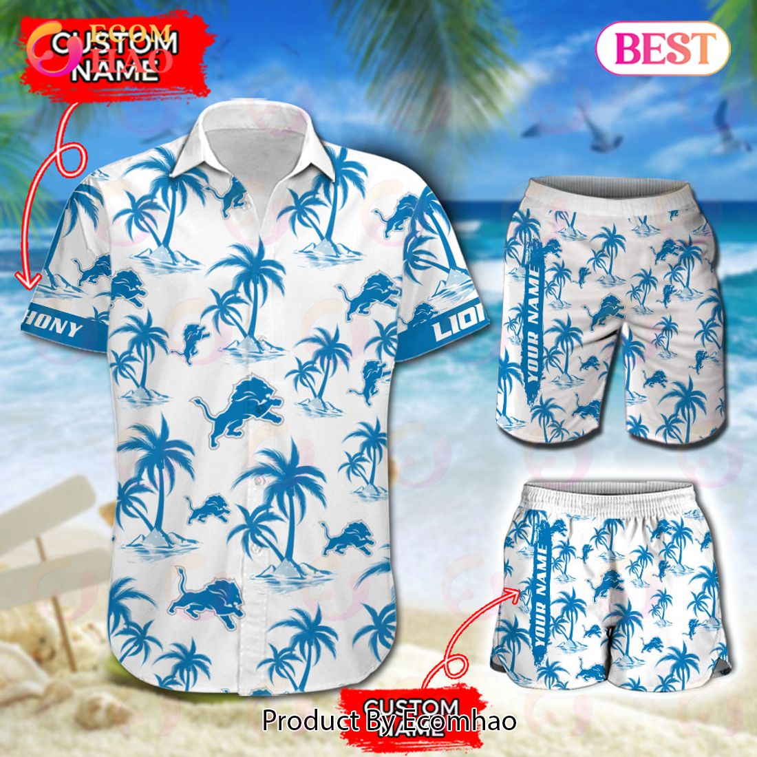 NFL Detroit Lions Logo Pattern Hawaiian Shirt And Short