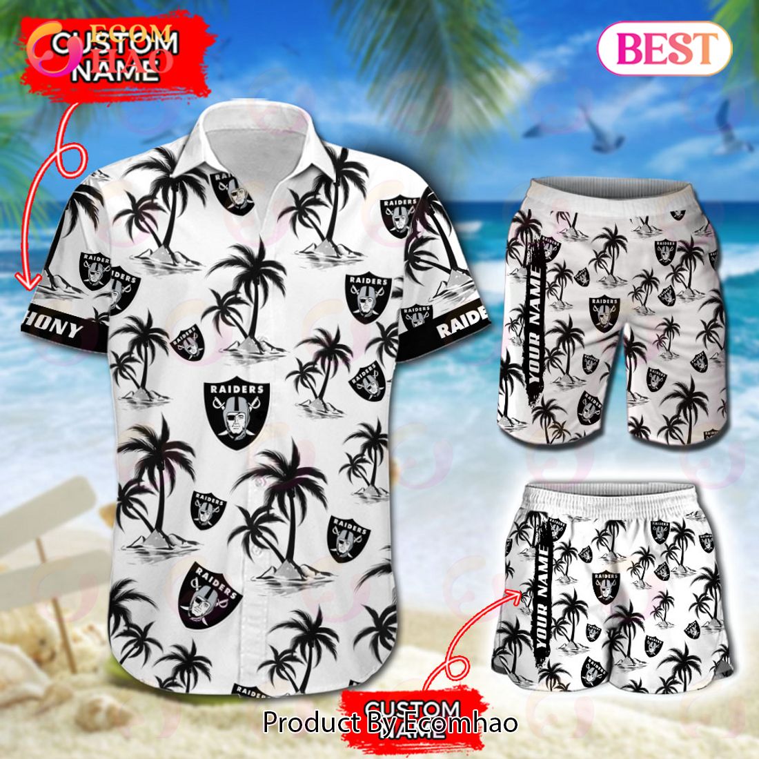 NFL Las Vegas Raiders Logo Pattern Hawaiian Shirt And Short