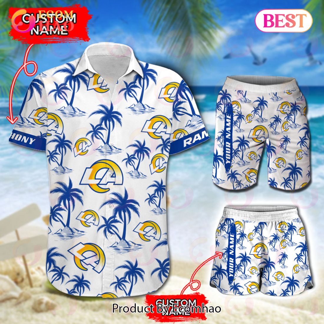 NFL Los Angeles Rams Logo Pattern Hawaiian Shirt And Short