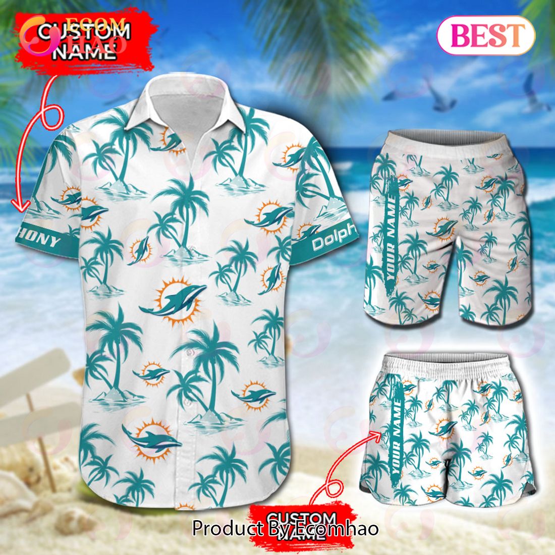 NFL Miami Dolphins Logo Pattern Hawaiian Shirt And Short