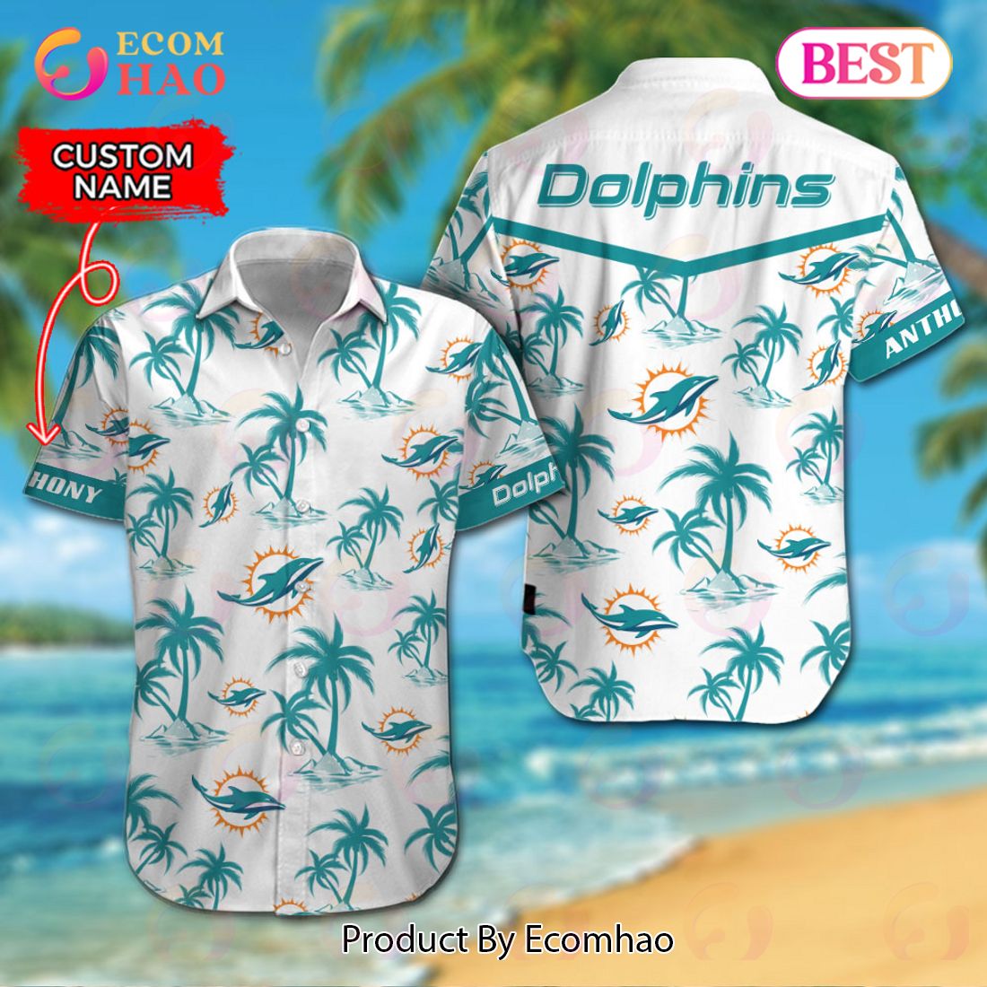 NFL Miami Dolphins Leaf Pattern Hawaiian Shirt And Shorts