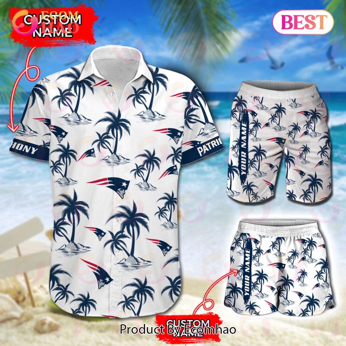 NFL New England Patriots Logo Pattern Hawaiian Shirt And Short