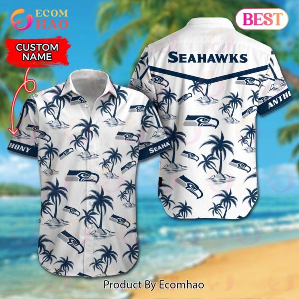 Seattle Seahawks NFL Custom Name Palm Tree Pattern Hawaiian Shirt And Shorts  - Freedomdesign