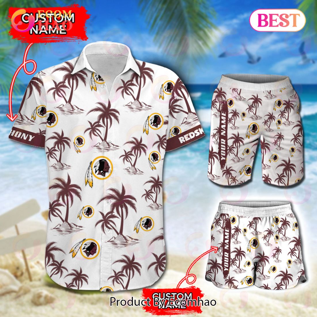 NFL Washington Redskins Logo Pattern Hawaiian Shirt And Short