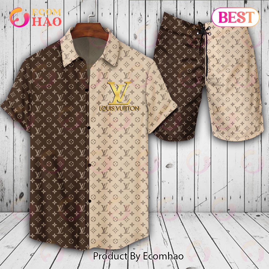 Dark Brown LV Hidden Zip Front Fitted Shirt with Piping  Show Diva Designs