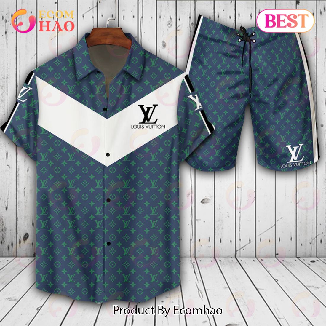 Louis Vuitton Logo Pattern White Blue LV Hawaiian Shirt And Shorts Luxury Items