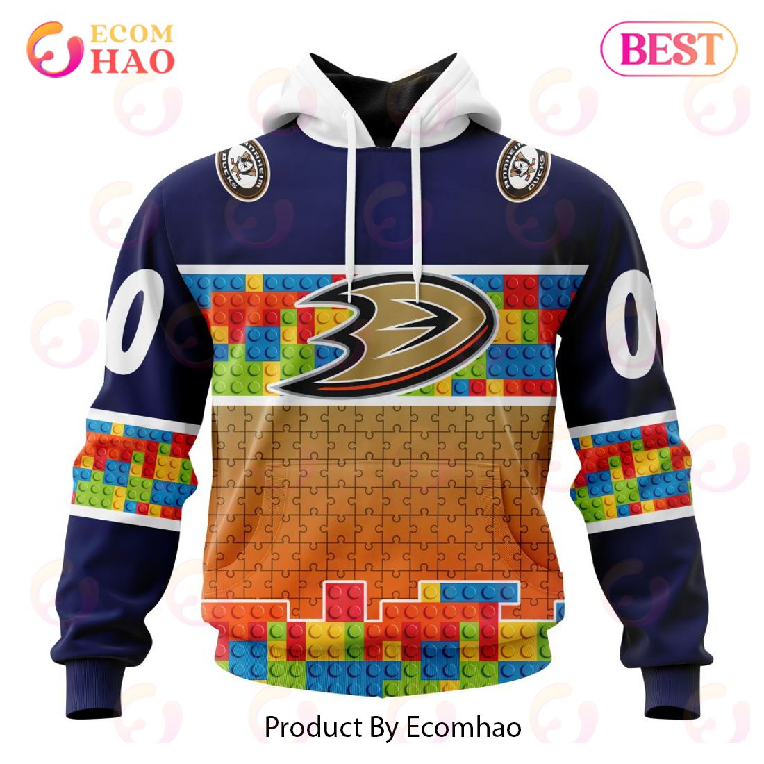 NHL Anaheim Ducks Special Autism Awareness Design 3D Hoodie