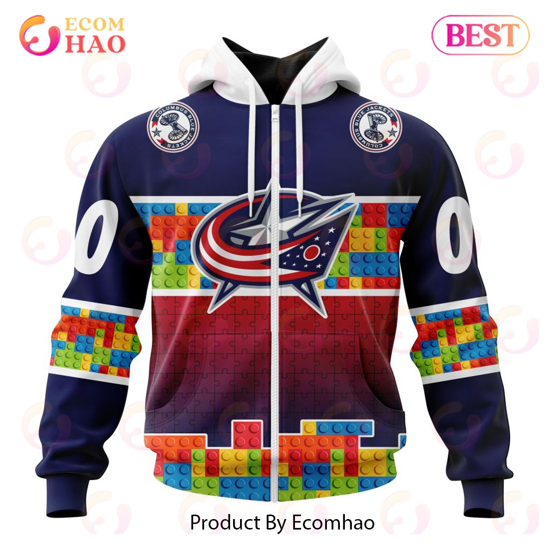 NHL Columbus Blue Jackets Special Autism Awareness Design 3D Hoodie