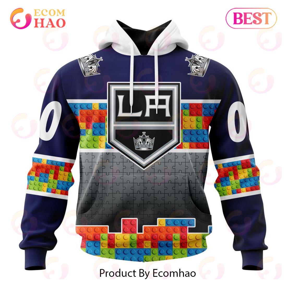 NHL Los Angeles Kings Special Autism Awareness Design 3D Hoodie