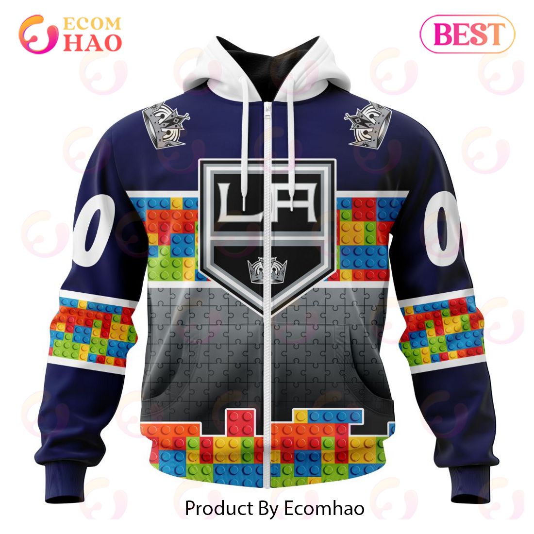 NHL Los Angeles Kings Special Autism Awareness Design 3D Hoodie