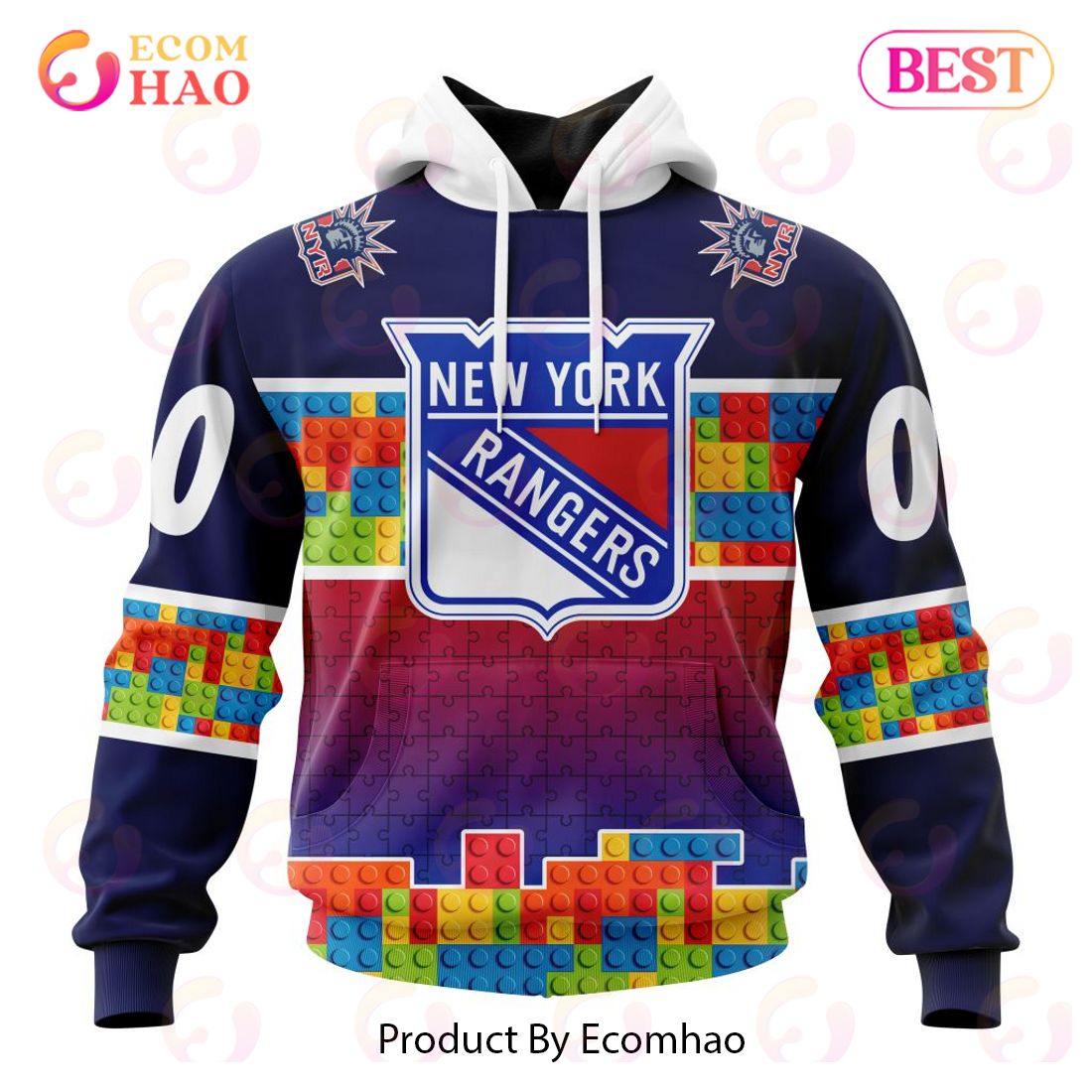 Personalized Womens NY Rangers Shirt 3D Autism Gift - Personalized Gifts:  Family, Sports, Occasions, Trending