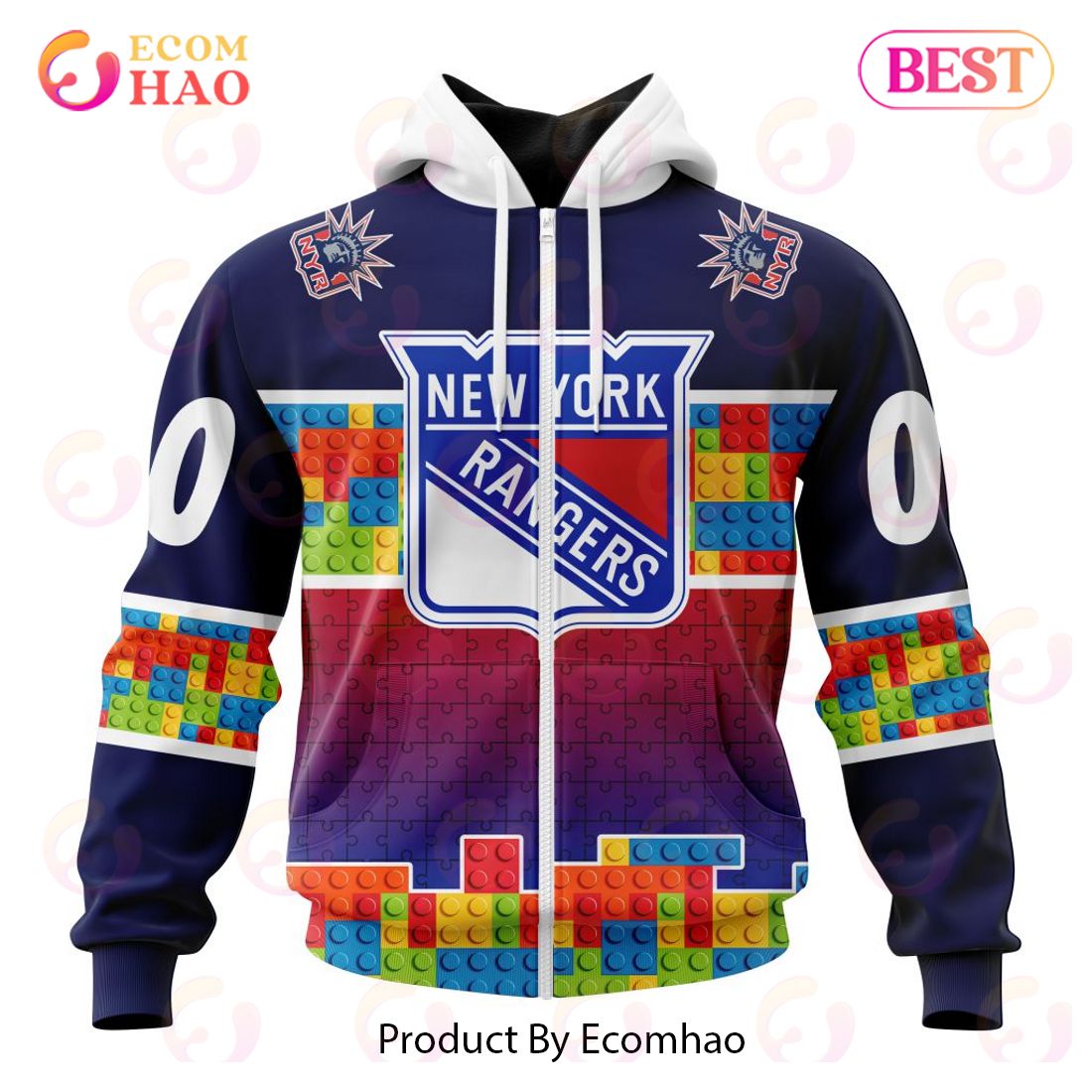 NHL New York Rangers Special Autism Awareness Design 3D Hoodie