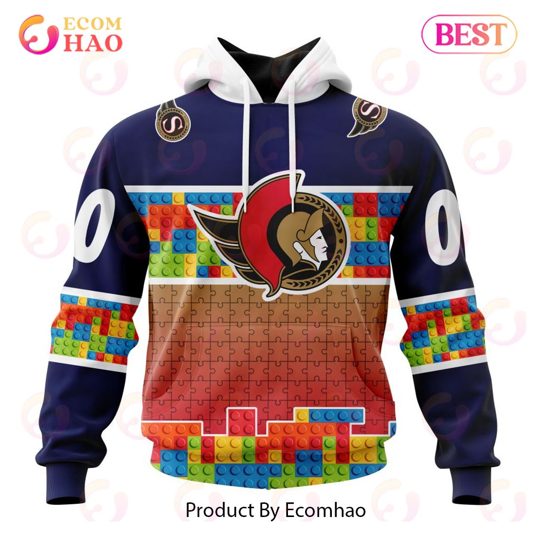 NHL Ottawa Senators Special Autism Awareness Design 3D Hoodie