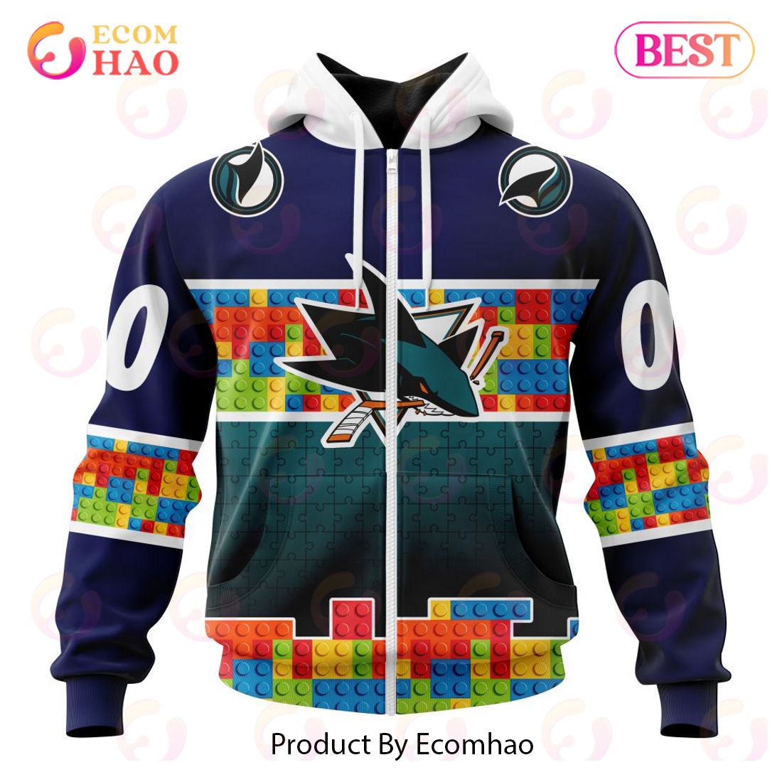 NHL San Jose Sharks Special Autism Awareness Design 3D Hoodie