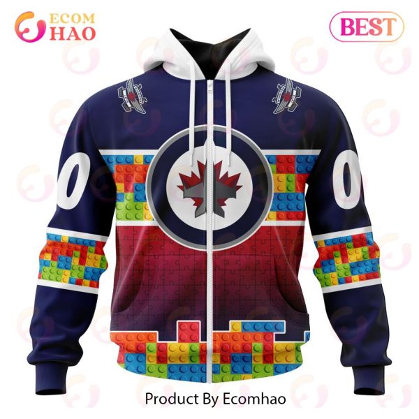 NHL Winnipeg Jets Special Autism Awareness Design 3D Hoodie